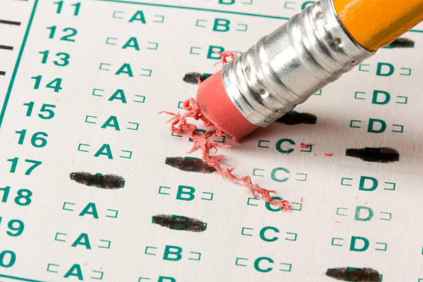 istock A pencil eraser removing a bubble choice on a test form 145919187