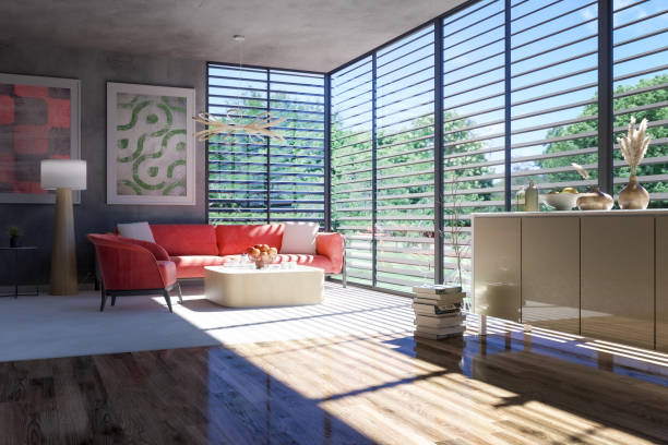 Modern living room in the house Modern living room in the house. 3D generated image. Wall artworks are my own renders. shutter stock pictures, royalty-free photos & images