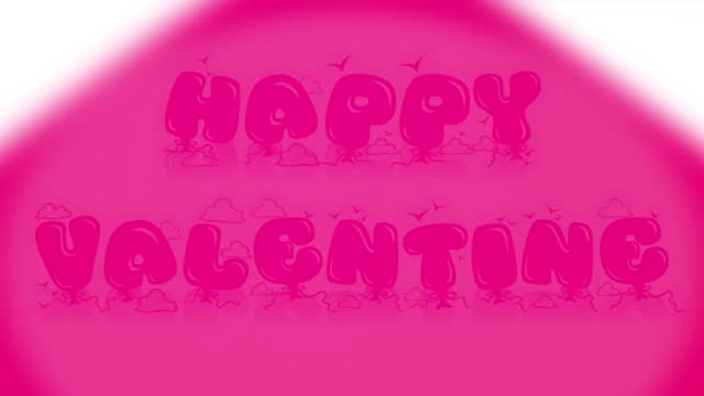 colorful animated illustration motion word Happy Valentine with heart shape beating and clouds sky background for greeting people we love by email or messaging