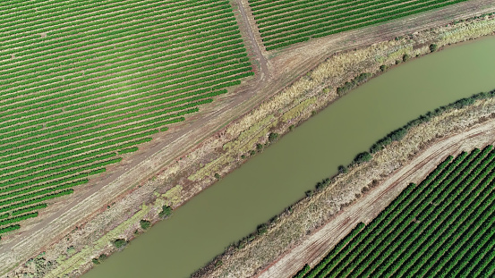Aerial views of Irrigation channel near Lake Cooper in rural Victoria