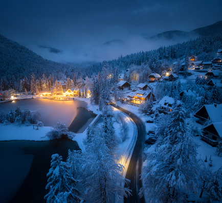 Evening snowy hills with rising full moon,Triglav National Park, Julian Alps, Primorska, Slovenia,Europe,Nikon D850