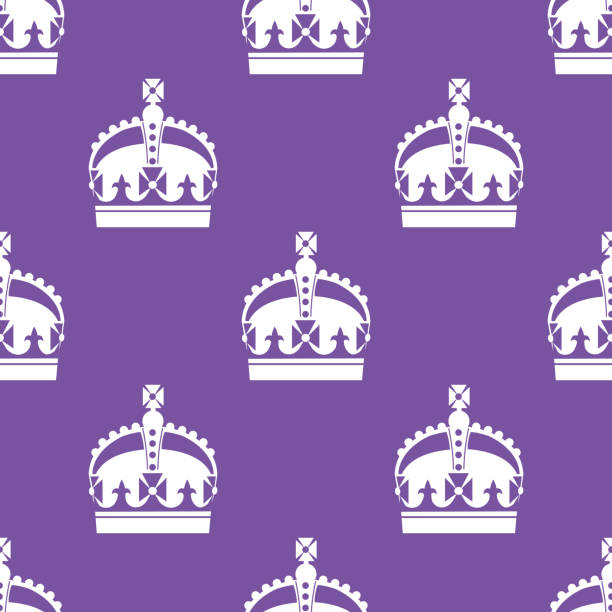 ilustrações de stock, clip art, desenhos animados e ícones de seamless pattern with white crown silhouette on purple background. - british empire illustrations