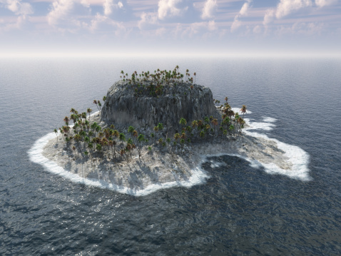 Island in ocean 3d illustration