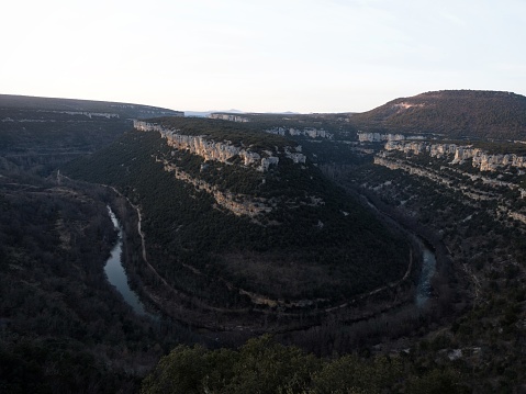 Panorámica aérea del cañón de la curva de la herradura del Cañón del Cañón del Ebro entre Valdelateja y Cortiguera España photo