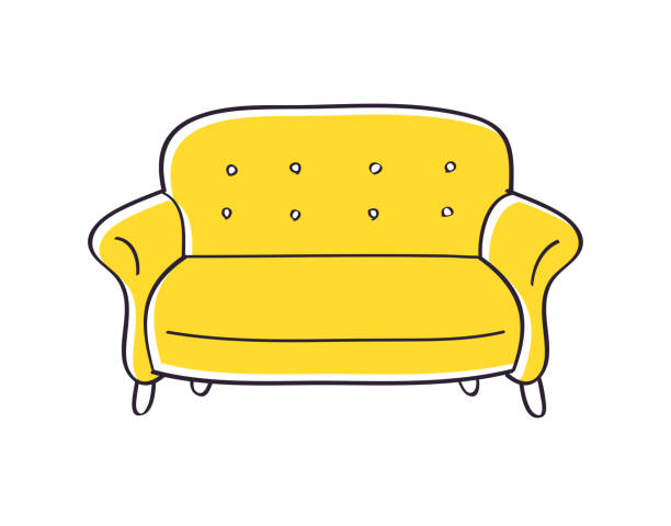 노란 소파 또는 소파 - hotel reception symbol chair domestic room stock illustrations