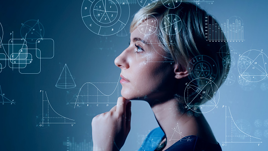 Think With Technology Science Technology Concept Thinking Woman Stock Photo - Download Image ...
