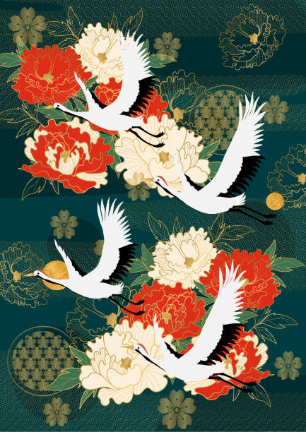 istock Asian style Chinese style national tide ancient style traditional classical auspicious peony crane shading poster greeting card background wall decoration painting 1459206916