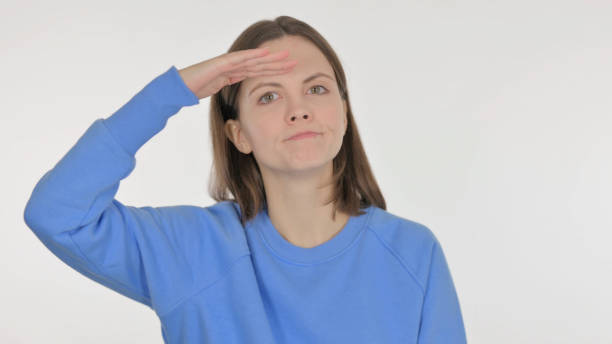 Casual Woman Searching Opportunity on White Background