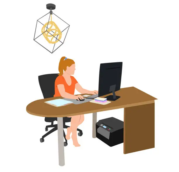 Vector illustration of Woman Working At The Desk Orange Shirt