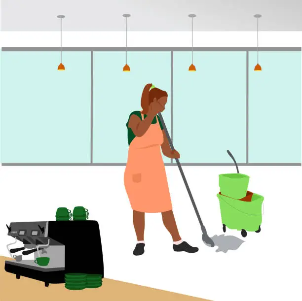 Vector illustration of Store Employee Cleaning Peach Apron