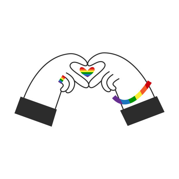 ilustrações, clipart, desenhos animados e ícones de as mãos fazem a forma do coração do arco-íris. símbolo da bandeira lgbt gay. feliz orgulho, dia dos namorados, conceito de diversidade e inclusão. ilustração plana vetorial. - indexfinger