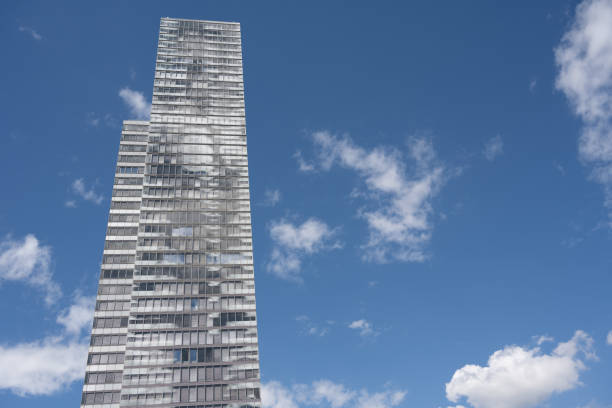 Cologne, Germany - July 1, 2022: The KölnTurm (Cologne Tower), an office skyscraper in Mediapark, designed by Jean Nouvel and Kohl & Kohl.