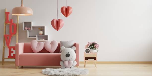 istock Valentine interior room with pink sofa and home decor for valentine's day. 1459216367