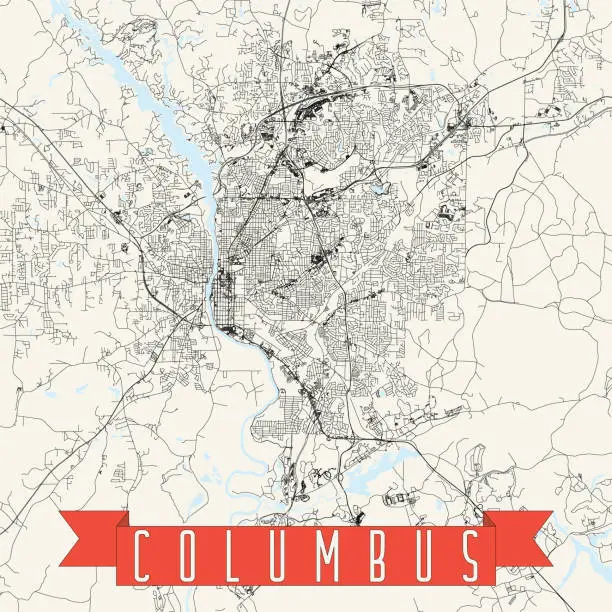 Vector illustration of Columbus, Georgia, USA Vector Map