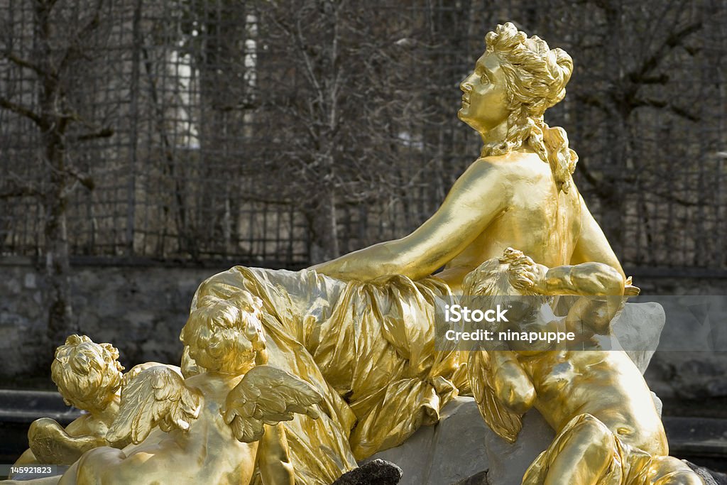 Linderhof Castle in Bavaria Sculpture in front of famous Linderhof Castle near Munich. Famous place of tourism. Palace Stock Photo