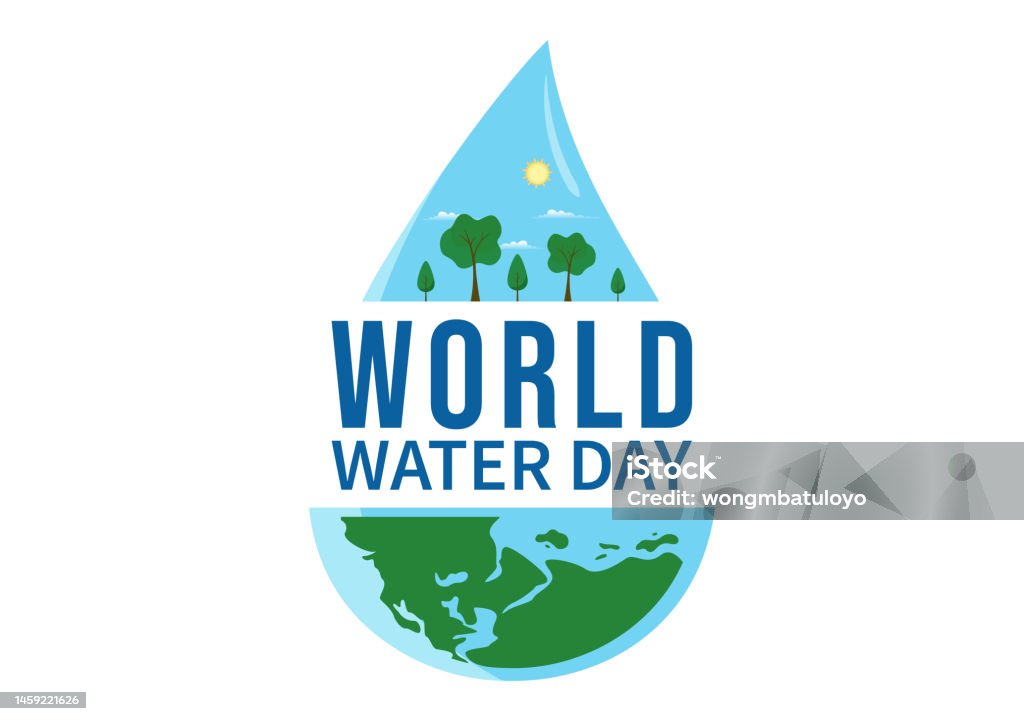 Dia Mundial da Água em 5 de março Ilustração com gota d'água da Terra para Web Banner ou Landing Page em Flat Cartoon Hand Drawn Templates Ilustração - Vetor de Dia mundial da água royalty-free