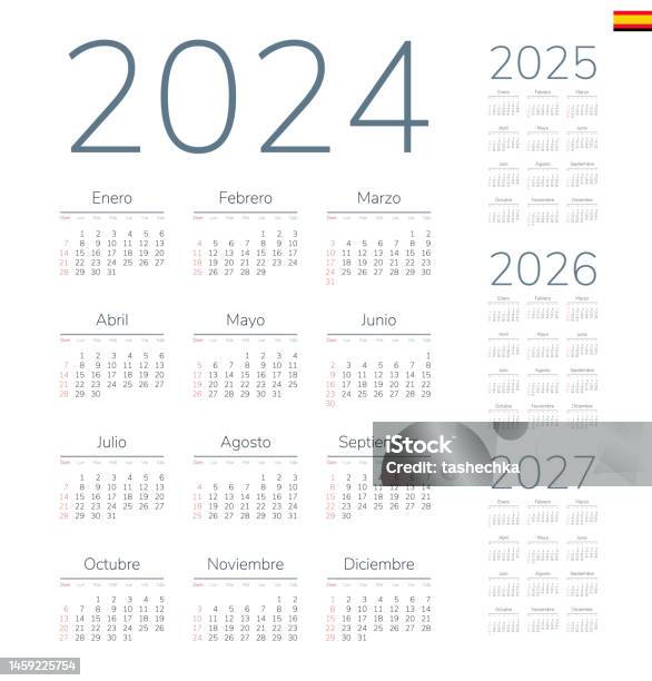 Spanish Calendar 2024 2025 2026 2027 Week Starts On Sunday Stock Spanish Calendar 2024 2025 2026 2027 Week Starts On Sunday Stock