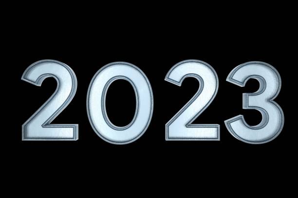 istock text 2023 blue color 3d illustration render. 2023 number text 3d with black isolated background 1459227468