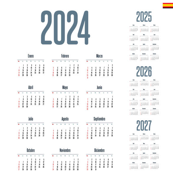 istock Spanish calendar 2024, 2025, 2026, 2027. Week starts on Sunday 1459227543