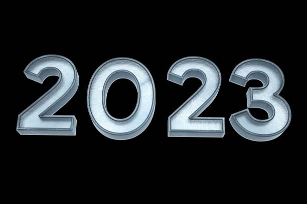istock text 2023 blue color 3d illustration render. 2023 number text 3d with black isolated background 1459227655