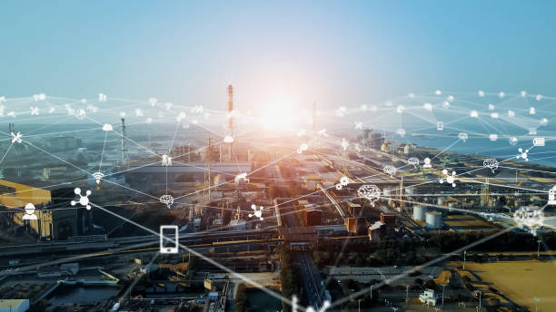 istock Industrial technology concept. Communication network. INDUSTRY 4.0. Factory automation. 1459227935