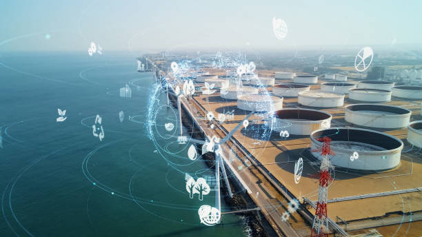 istock Wind power plant and technology. Smart grid. Renewable energy. Sustainable resources. 1459229340