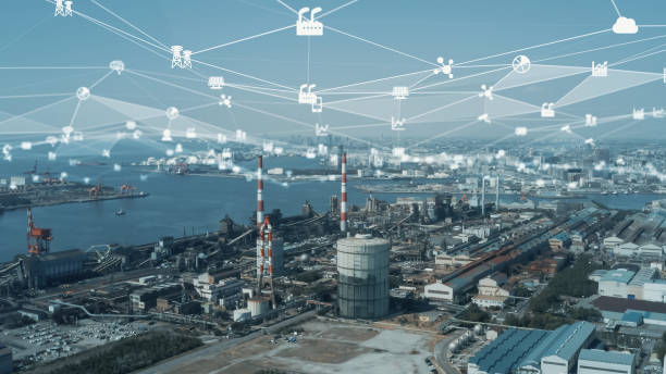 istock Industrial technology concept. Communication network. INDUSTRY 4.0. Factory automation. 1459229403