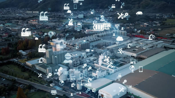 istock Industrial technology concept. Communication network. INDUSTRY 4.0. Factory automation. 1459229431