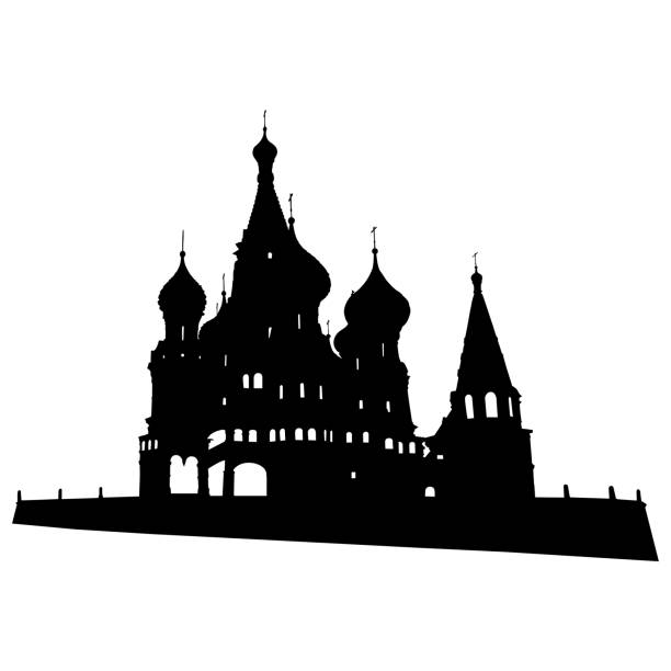 白い背景にモスクワのシルエット聖ワシリイ大聖堂 - kremlin点のイラスト素材／クリップアート素材／マンガ素材／アイコン素材