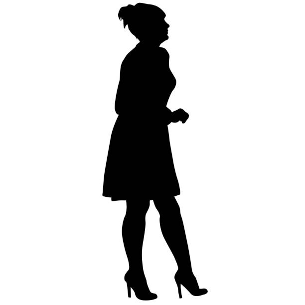 Silhouette of a walking female on a white background vector art illustration