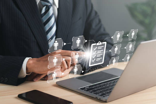 istock Business people publishing documents related to users in the organization. Enterprise Information Management System, Document Management System (DMS) Concept. 1459234426