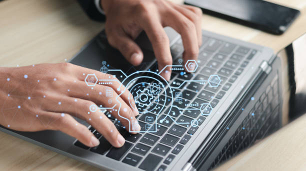 istock Education on internet, e-learning concept. Person who attends online lessons on a digital screen. Education internet Technology. 1459235757