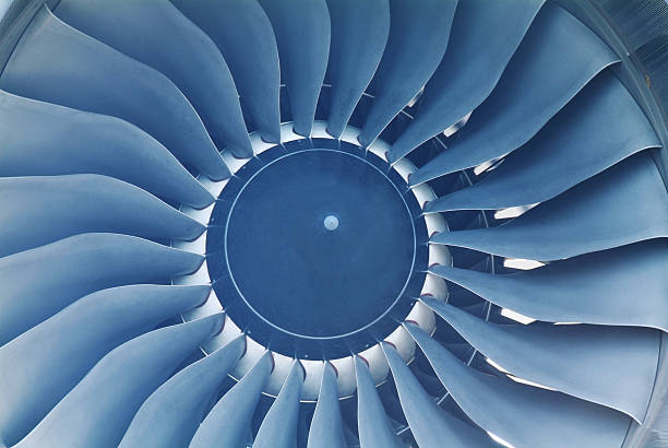 Close-up of the inside of a jet engine stock photo