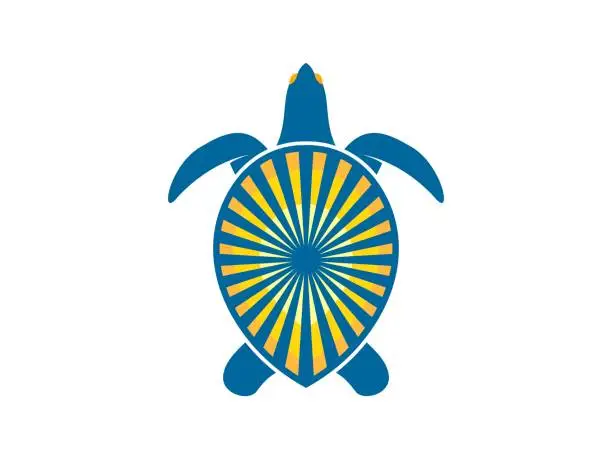 Vector illustration of Simple turtle with sunshine inside