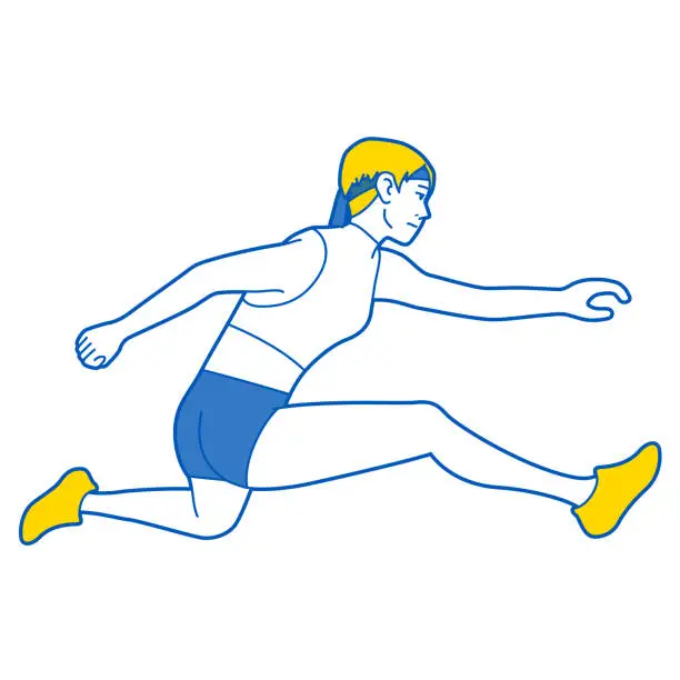 Vector illustration of illustration of a person (female) running track and field (hurdle running), white background, vector, clipping