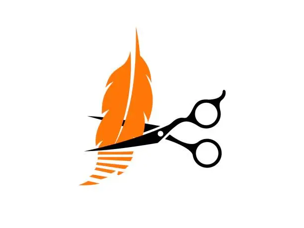 Vector illustration of Barber scissors with bird feathers