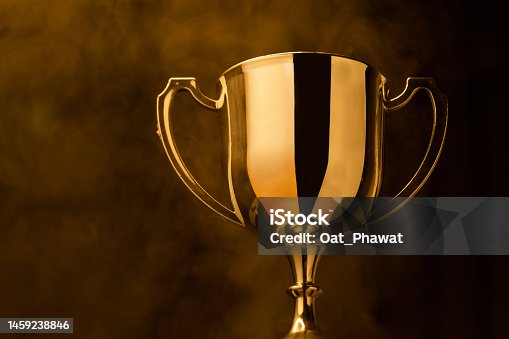 istock Gold Trophy competition in the dark with smoke and with copy space 1459238846