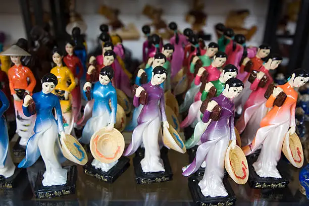 Colorful traditional Vietnamese long-dress figurines. Image taken  in Vietnam with a Canon 5D digital camera.