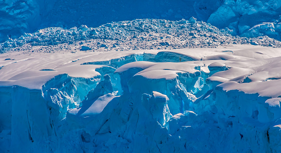 Columns of deep blue glacial ice