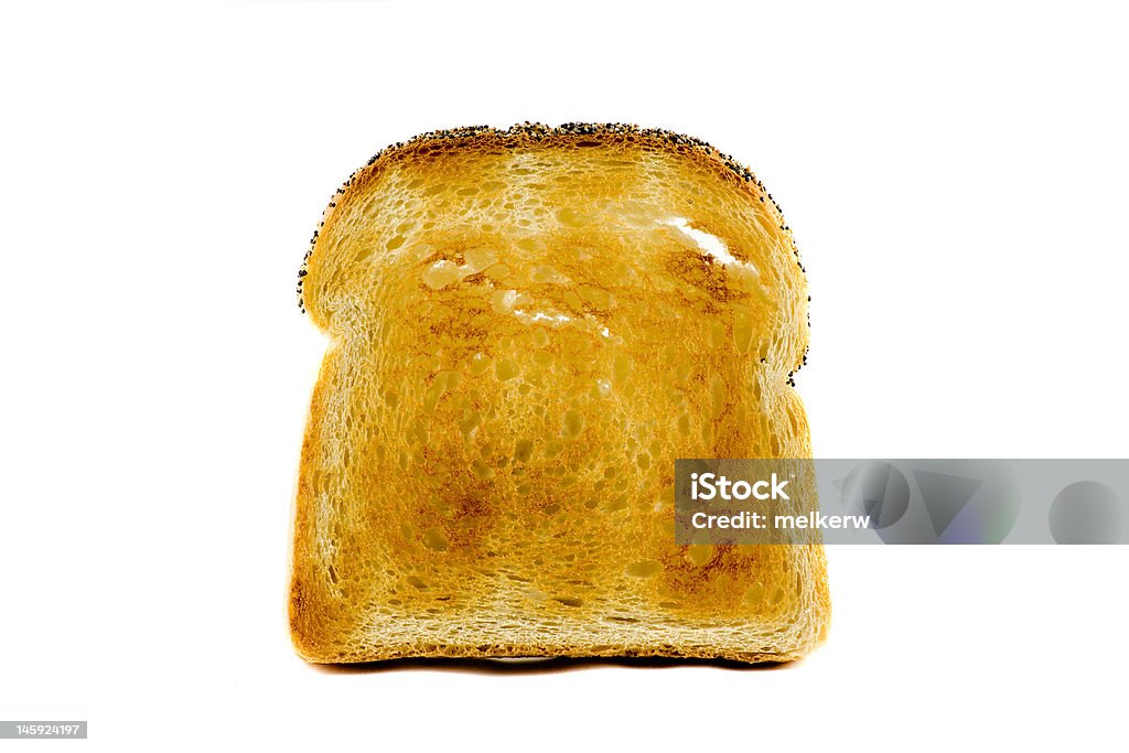 Singel fatia de pão torrado, isolado no fundo branco - Foto de stock de Assado no Forno royalty-free