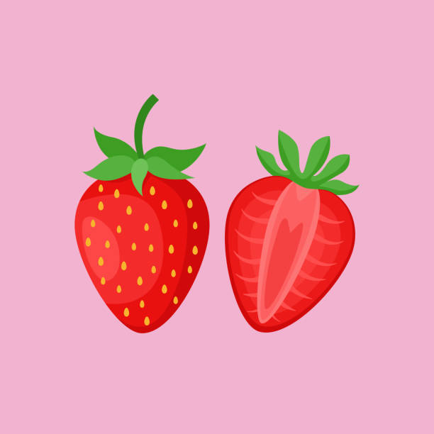 illustrazioni stock, clip art, cartoni animati e icone di tendenza di fragola fresca naturale - healthy eating red colors healthcare and medicine