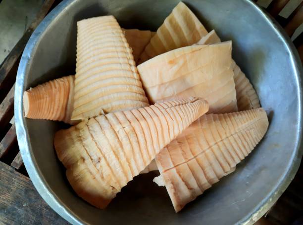 Chinese Bamboo Shoots in bowl - food preparation.