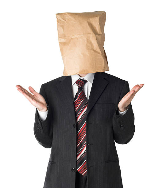 istock businessman wearing  paper bag 145924639