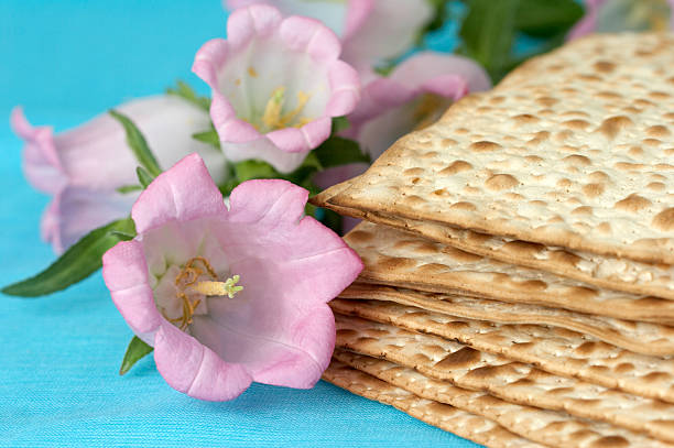 pascua judía matzo. judía de pan con flores - passover seder judaism afikoman fotografías e imágenes de stock