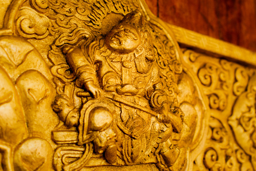 Handcrafted statue of Buddha at Tibetan monastery at Mundgod,karnataka,India