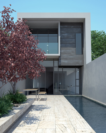 Modern architecture in sunny setting (house was computer-modeled and rendered so no property release here.)
