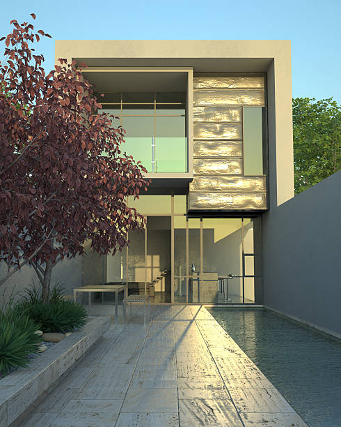 istock Outside view of a luxury modern home with a pool 145924976