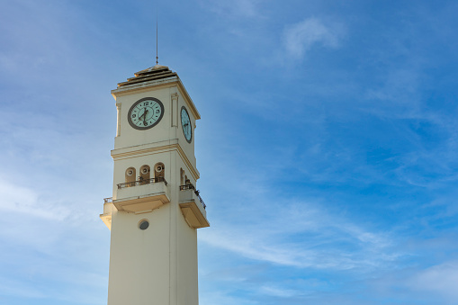 Bell tower with city clock, university of Concepción with copy space