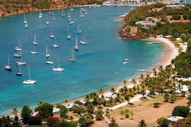 Falmouth bay and english harbor stock photo