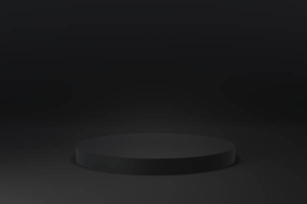 istock Black round podium on black background. 3D rendering, 3d illustration. 1459255599